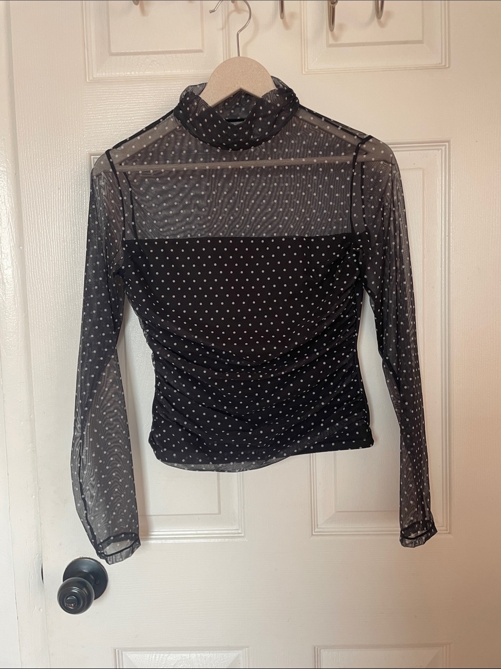 Black Polka Dot Sheer Long-Sleeve Top